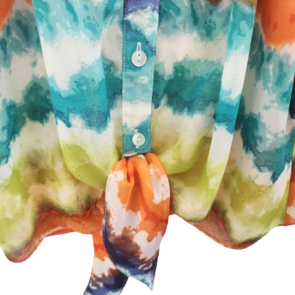 BY & BY Rainbow Ombre Sheer Cutout Butterfly Sleeve Weird Girl Phoebe Buffay Top - Picture 9 of 14